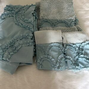 Shower Curtain ,rug and two hand towels and rings